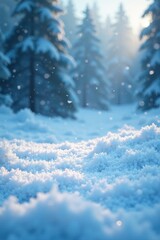 Fototapeta premium Frosty landscape with snowflakes gently falling, snowfall, whiteout, frozen ground