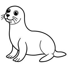 Cute Black Vector Sea Lion Line Art Black Vector Silhouette Cartoon  Illustration