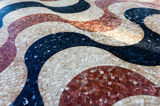 Explanada de Espana in Alicante floor bricks pattern. Ground brick mosaic close view.