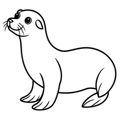 Cute Black Vector Sea Lion Line Art Black Vector Silhouette Cartoon  Illustration