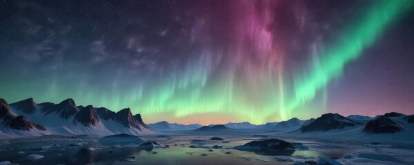 shimmering auroral displays in the polar skies, radiant wisps, ethereal curtains, northern lights