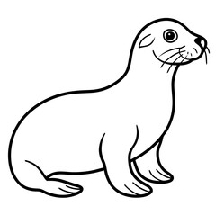Cute Black Vector Sea Lion Line Art Black Vector Silhouette Cartoon Illustration