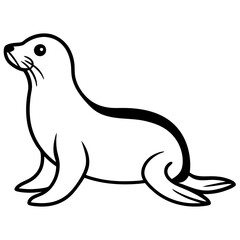 Cute Black Vector Sea Lion Line Art Black Vector Silhouette Cartoon Illustration