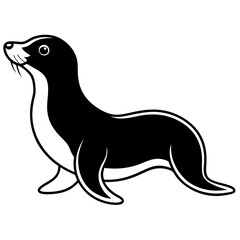 Cute Black Vector Sea Lion Line Art Black Vector Silhouette Cartoon Illustration