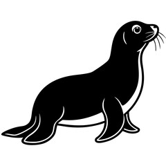 Cute Black Vector Sea Lion Line Art Black Vector Silhouette Cartoon  Illustration