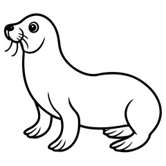 Cute Black Vector Sea Lion Line Art Black Vector Silhouette Cartoon  Illustration
