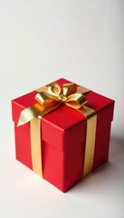Luxurious red gift box with gold ribbon on a white background, luxury, paper,