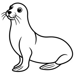 Cute Black Vector Sea Lion Line Art Black Vector Silhouette Cartoon  Illustration