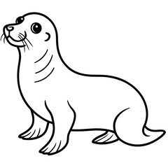 Cute Black Vector Sea Lion Line Art Black Vector Silhouette Cartoon  Illustration