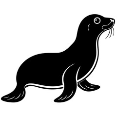 Cute Black Vector Sea Lion Line Art Black Vector Silhouette Cartoon  Illustration
