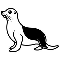 Cute Black Vector Sea Lion Line Art Black Vector Silhouette Cartoon  Illustration