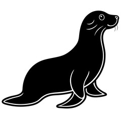 Cute Black Vector Sea Lion Line Art Black Vector Silhouette Cartoon  Illustration