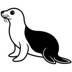Cute Black Vector Sea Lion Line Art Black Vector Silhouette Cartoon  Illustration