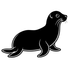 Cute Black Vector Sea Lion Line Art Black Vector Silhouette Cartoon  Illustration