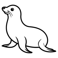 Cute Black Vector Sea Lion Line Art Black Vector Silhouette Cartoon  Illustration