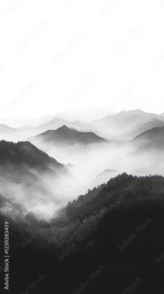 Poster muted grayscale gradient with soft vignette, minimalist modern design, creating a serene and sophist