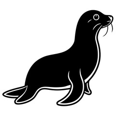 Cute Black Vector Sea Lion Line Art Black Vector Silhouette Cartoon  Illustration