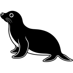 Cute Black Vector Sea Lion Line Art Black Vector Silhouette Cartoon  Illustration