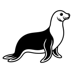 Cute Black Vector Sea Lion Line Art Black Vector Silhouette Cartoon  Illustration