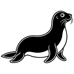 Cute Black Vector Sea Lion Line Art Black Vector Silhouette Cartoon  Illustration