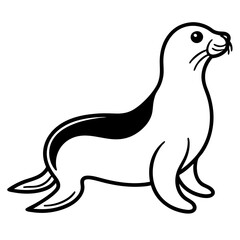 Cute Black Vector Sea Lion Line Art Black Vector Silhouette Cartoon  Illustration