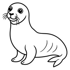 Cute Black Vector Sea Lion Line Art Black Vector Silhouette Cartoon  Illustration