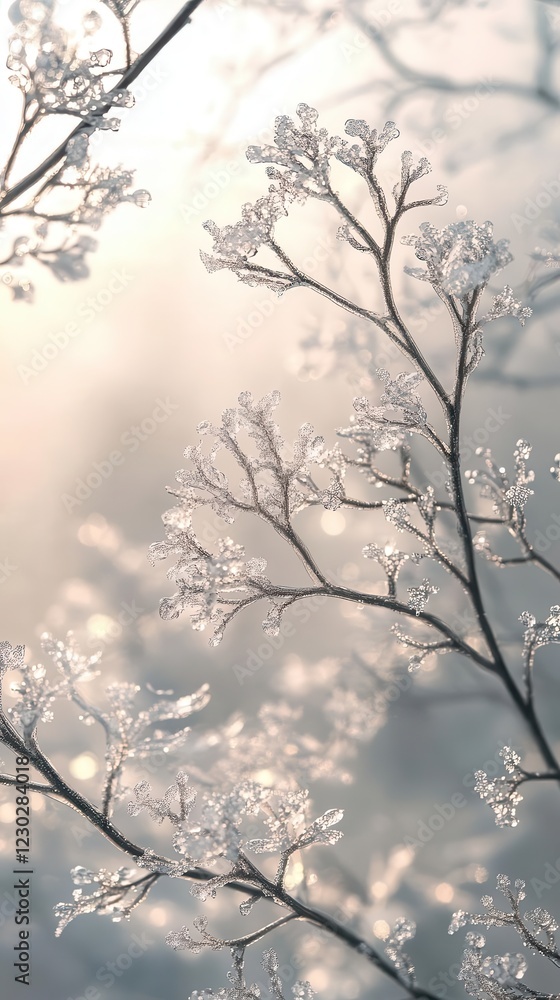 Poster frosted window glass with subtle condensation droplets, soft light diffusing through, capturing a de