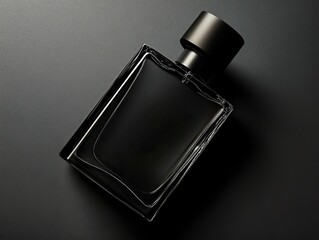 Sleek black fragrance perfume bottle mockup design.