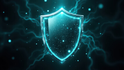 Internet Security Shield with Lightning Bolt Energy