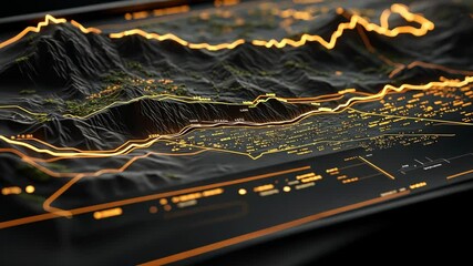 Futuristic Topographic Map: Digital Terrain Visualization - Powered by Adobe