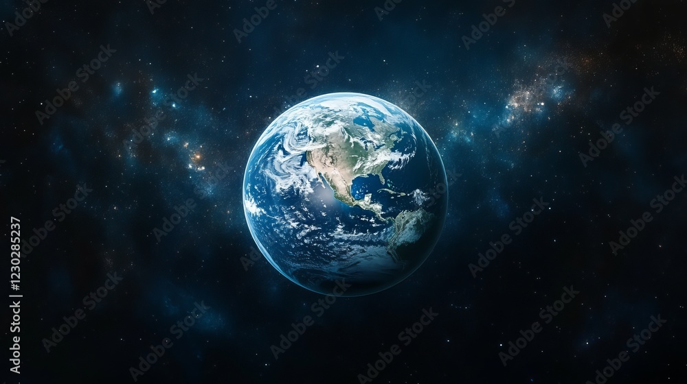 Wall mural captivating blue planet surrounded by glimmering stars in a vast cosmic expanse evoking a sense of w
