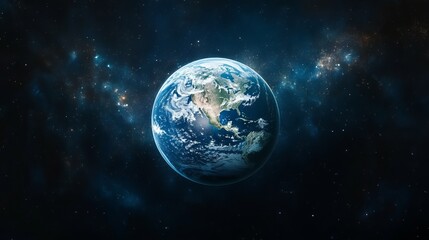 Obraz premium Captivating Blue Planet Surrounded by Glimmering Stars in a Vast Cosmic Expanse Evoking a Sense of Wonder and Mystery in the Depths of Outer Space and the Universe Beyond