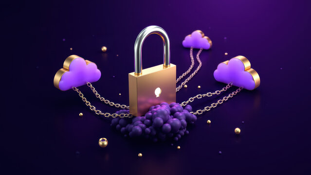 Secure online cloud storage with a locked padlock and encrypted data symbolizing cybersecurity.