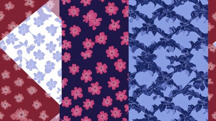 Floral Seamless Pattern Design Featuring Vibrant Color Combinations, Elegant Flower Motifs, Decorative Textile Prints, Modern Background Styles