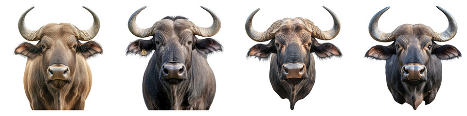 Fototapeta premium Buffalo animal isolated on transparent background, PNG, set of
