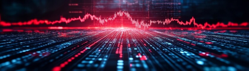 Red and blue binary code background, abstract digital technology backdrop for modern design