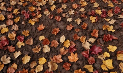 Soil with Belgian chicory plants and fallen leaves in autumn, belgian chicory, soil, autumn colors