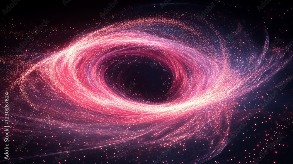Wall mural mesmerizing cosmic scene featuring a black hole surrounded by vibrant pink and blue stars in a dark 