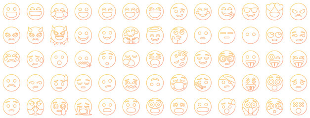 Set of 65 emoticon smile icons, Gradient style.
