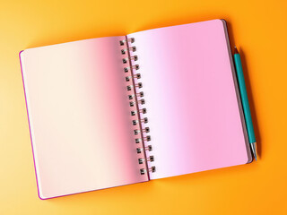 Spiral bound notebook with empty colorful pages, vibrant supplies, school essentials, doodle pad, organized notes, creative space