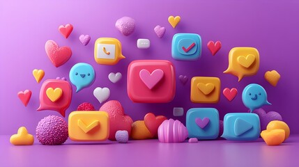 3D Like Button Icons with Heart in Speech Bubble Design - Generative AI