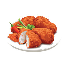 vector realistic fried chicken with vegetable garnish on white background