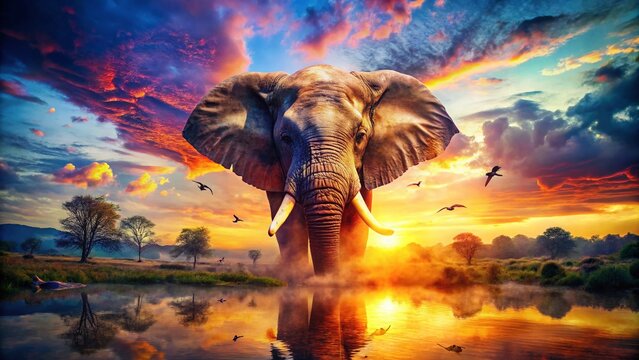 Majestic Elephant Double Exposure: Dreamy Nature Landscape