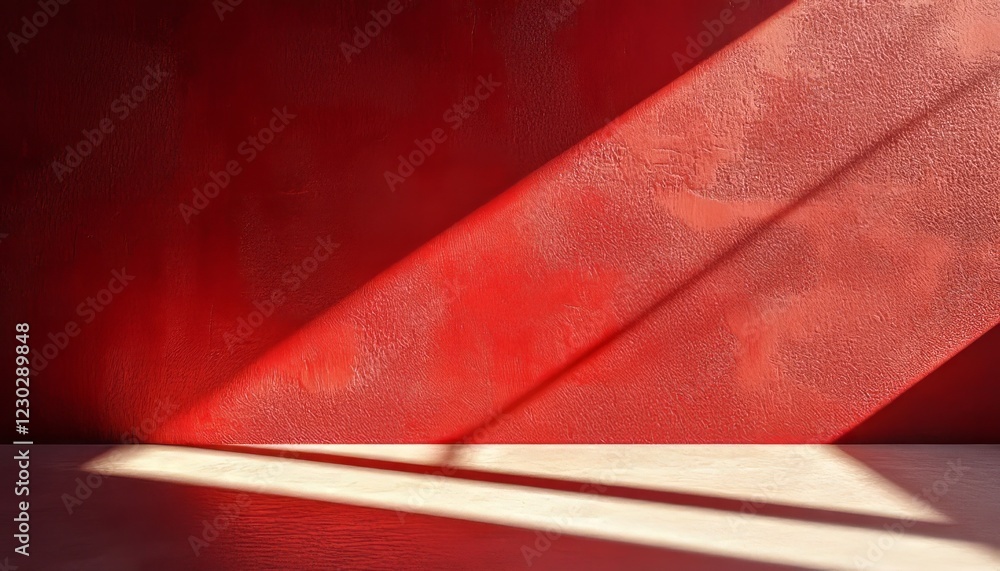 Poster red textured wall with light and shadow creating a minimalist scene.
