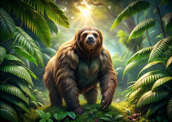 Obraz premium Majestic Giant Ground Sloth in Pristine Natural Habitat - Generative AI Stock Photo