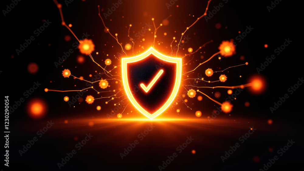 Aufkleber a vibrant graphic symbolizing internet security with a glowing checkmark inside a shield-like shape.