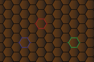 Abstract geometric template with hexagon shapes and dots pattern on blue background. Element design with copy space for text. Vector Illustration.