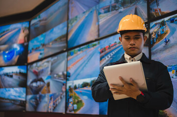 The electrician is checking the CCTV system to see if there are any electrical leaks anywhere.