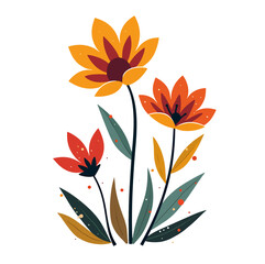 Collection of spring colorful flower elements vector. Set floral of wildflower, leaf branch, foliage on white background. Hand drawn blossom illustration for decor, easter, thanksgiving, clipart.