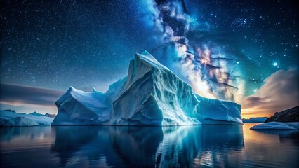 Majestic Iceberg at Night: Dark Ocean, Starry Sky, Dramatic Portrait